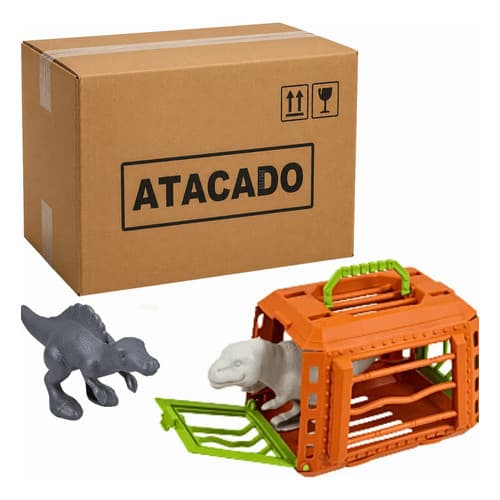 Kit 10 Dinossauro Jaula Infantil T rex Atacado Revenda lojista brinquedo lote caixa lacrada fechada