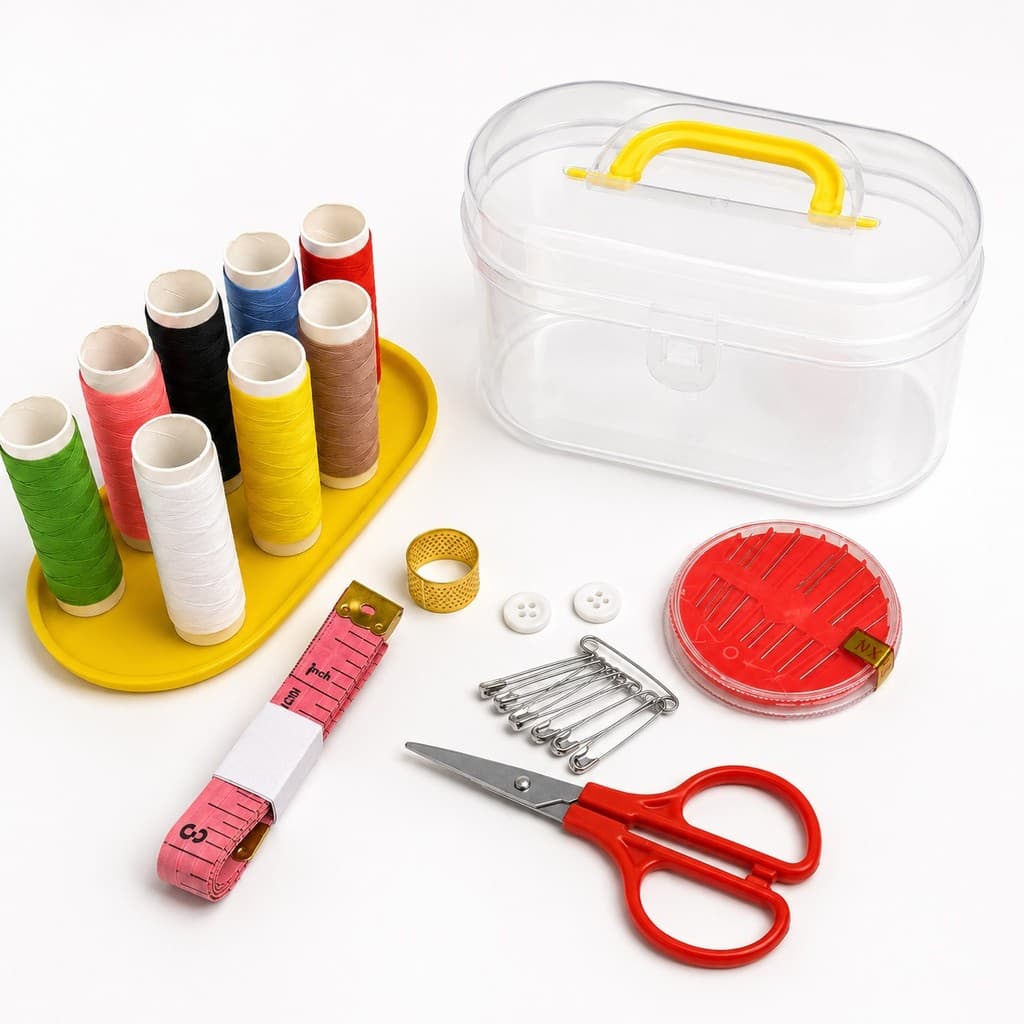 Kit de Costura 38 Peças Com Maletinha mais Agulhas Tesourinha Fita Metrica e Linhas