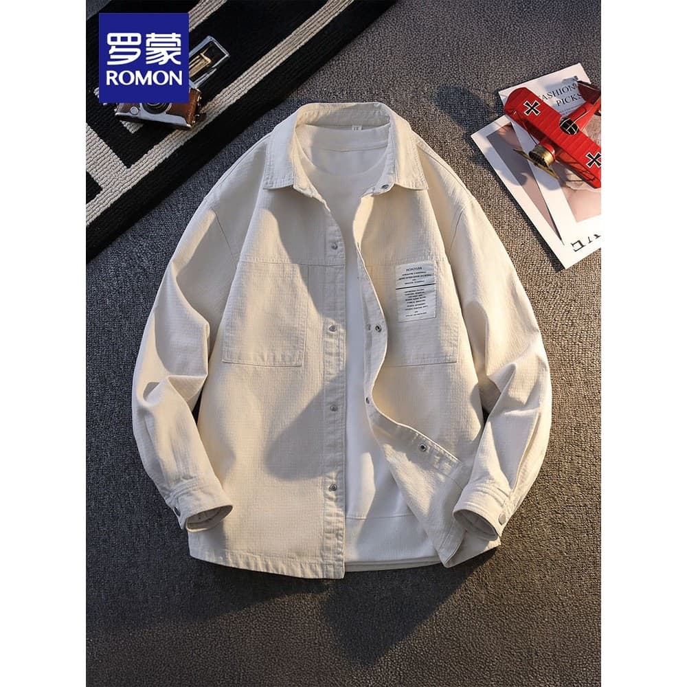 Lomon puro algodão camisa de manga comprida masculina primavera na moda ferramentas lapela jaqueta Casual rufião bonito