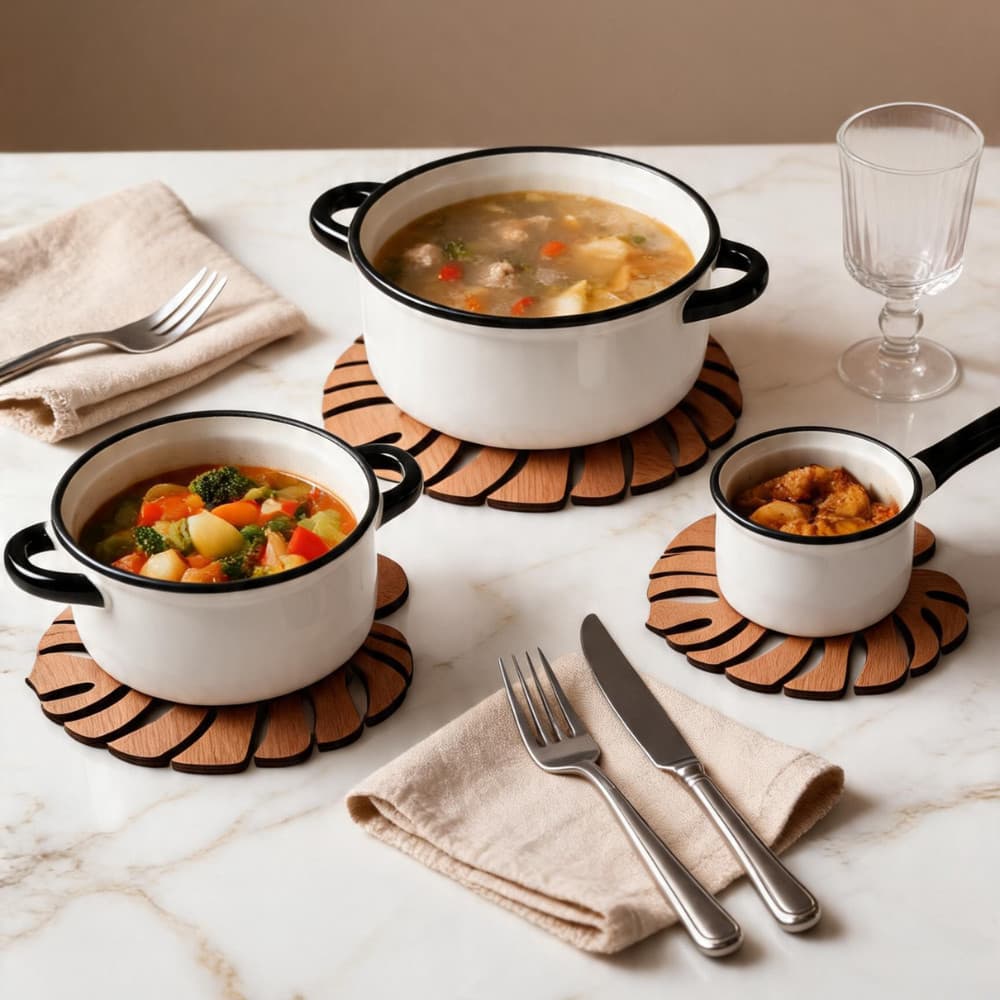 kit Descanso Apoio Suporte de Panela quente/ Proteção Para Pratos Jarras Suco Café, Tábua de Mesa.