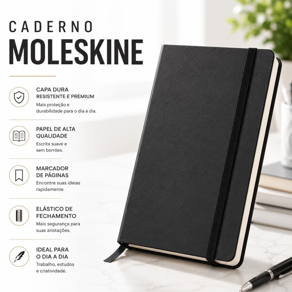 1, 2 ou 3 Caderno Moleskine Capa Preto Elástico Marcador de Página Trabalho Estudos e Anotações