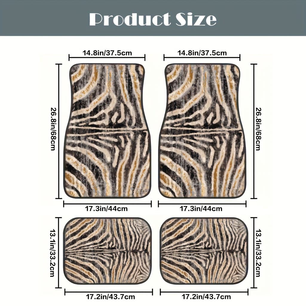 Conjunto de 4 peças de tapetes universais para pés de carro, padrões de padrão Zebra na parte inferior da palma da mão,