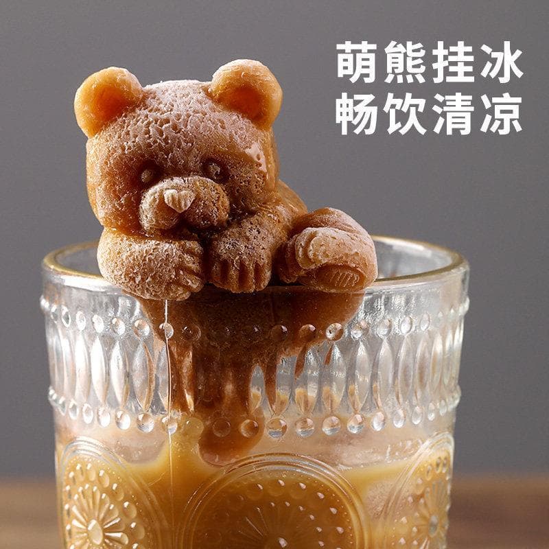 Urso forma tridimensional cubo de gelo molde leite loja de chá café congelado fazendo copo pendurado urso sorvete Silico