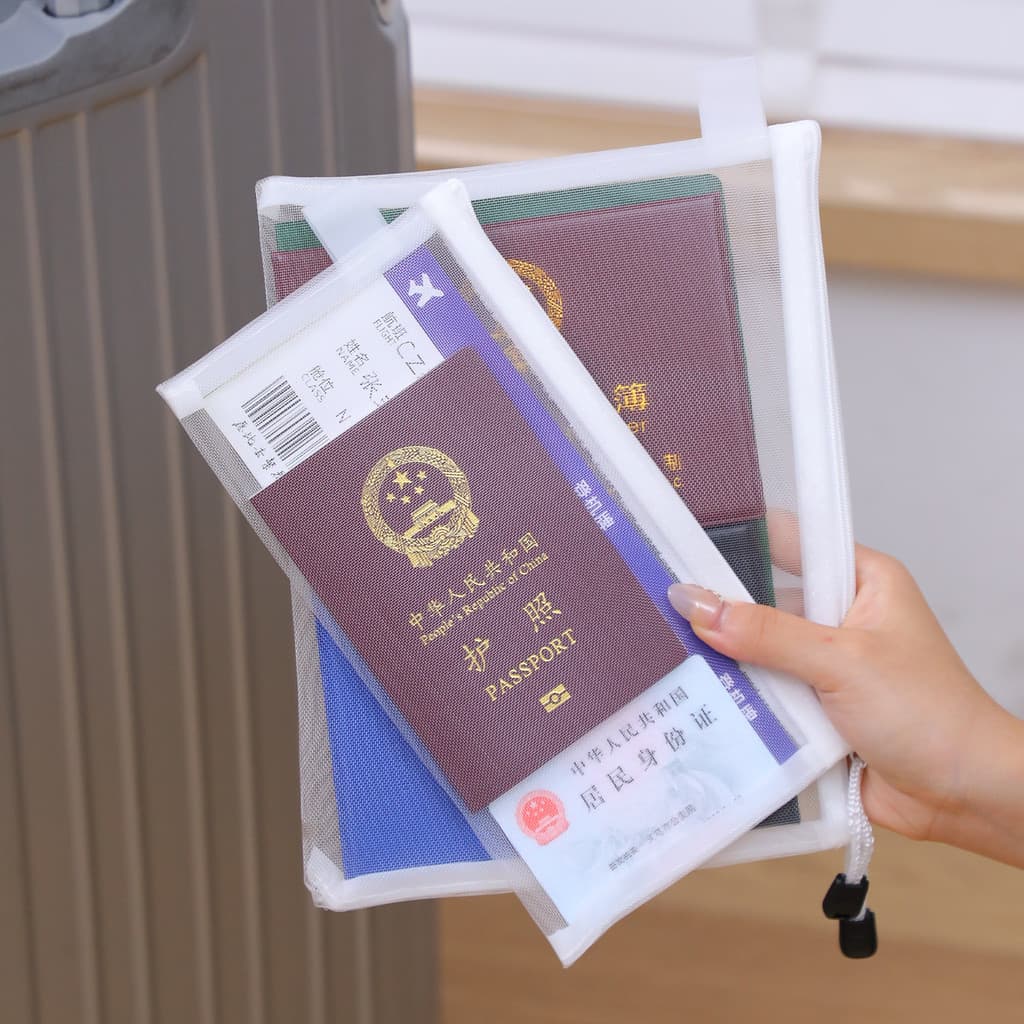 Saco de armazenamento de documentos saco de armazenamento de passaporte viagem no exterior portátil cartão de identifica