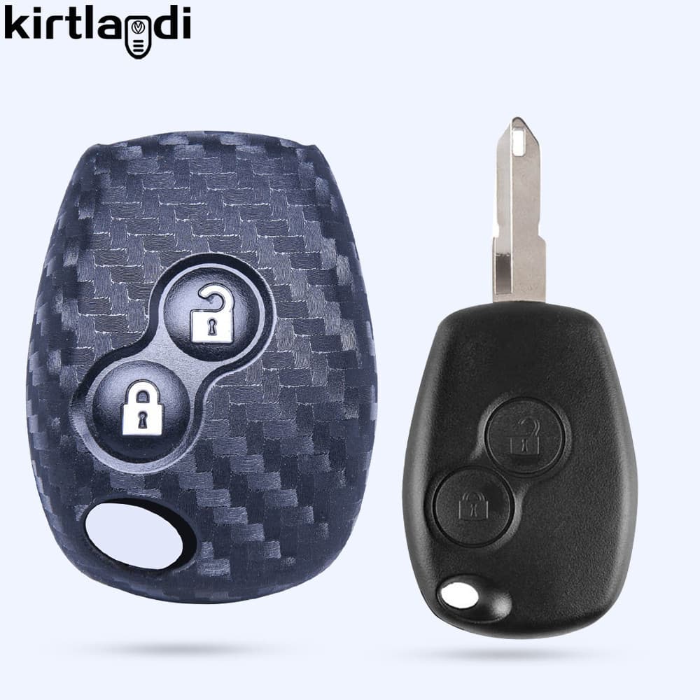 Capa de chave em fibra de carbono com 2 chaves para Renault Megane, Modus, Espace, Laguna, Duster, Clio, Kangoo, Dacia L