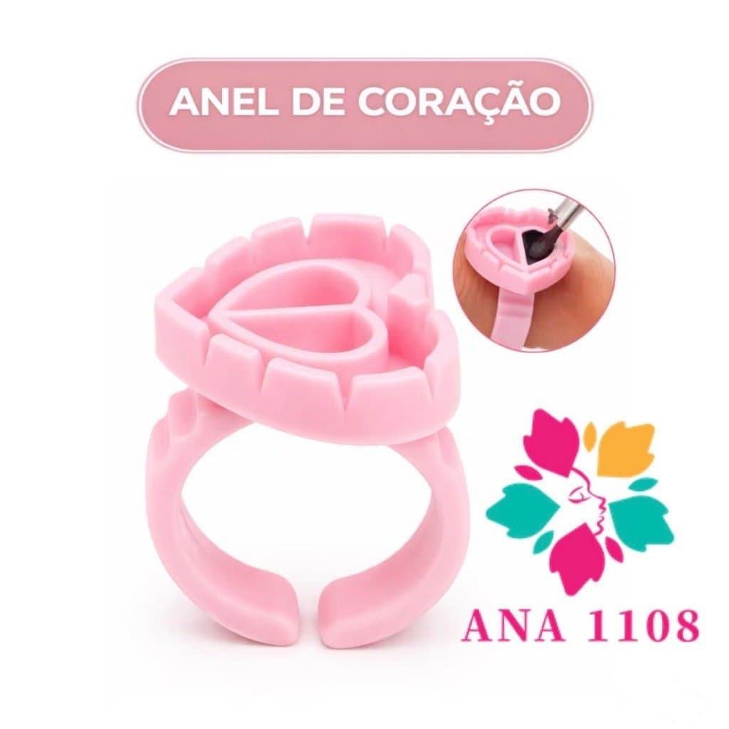 ANA 1108 Kit  Anel Batoque Coração Descartável Cola Micropigmentação Henna Cílios Sobrancelhas