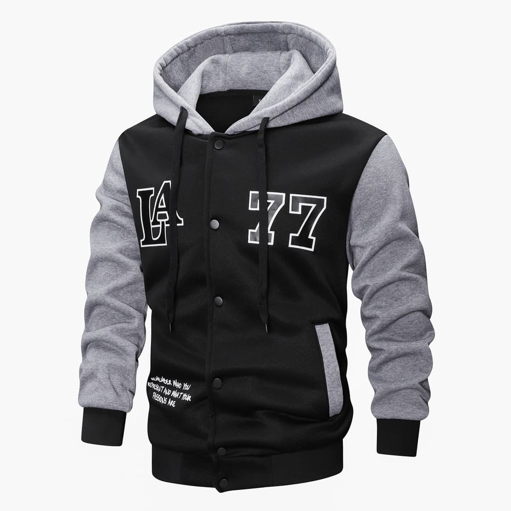 Primavera outono carta impressão contraste cor Raglan com capuz moletom de beisebol masculino solto casual Cardigan jaqu