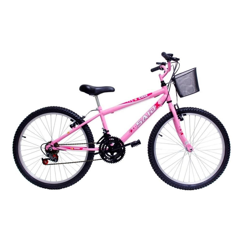Bicicleta Aro 24 Feminina 18 Marchas Kitty com Cesta Saidx