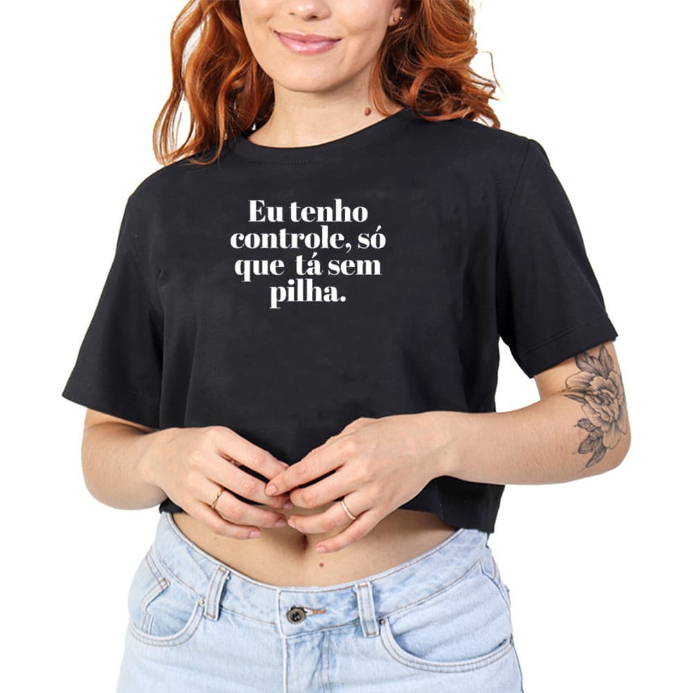 Camisa Cropped Feminino Básico Com Frase Carnaval Eu Tenho Controle BT257