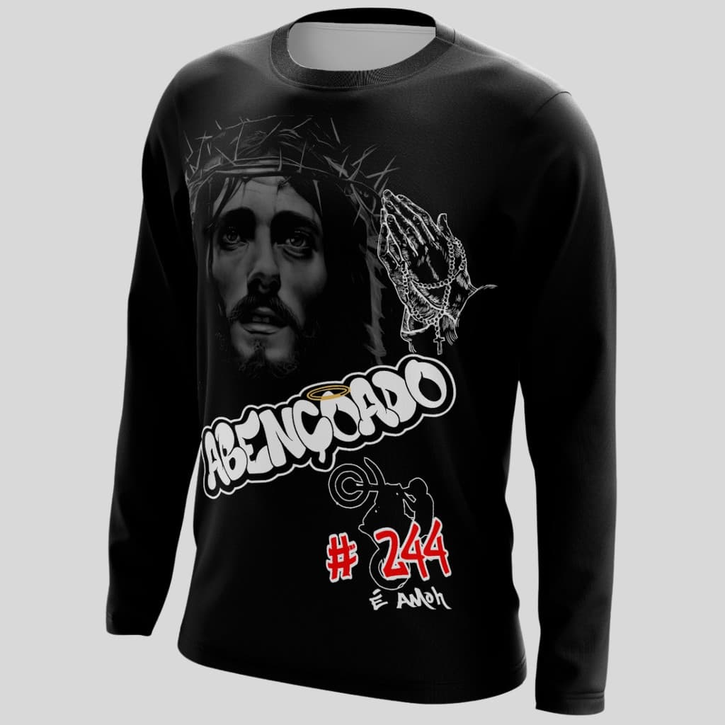 Camisa Rash Guard Manga Longa Proteção UV 244 Moto Grau Quebrada Corre Abençoado