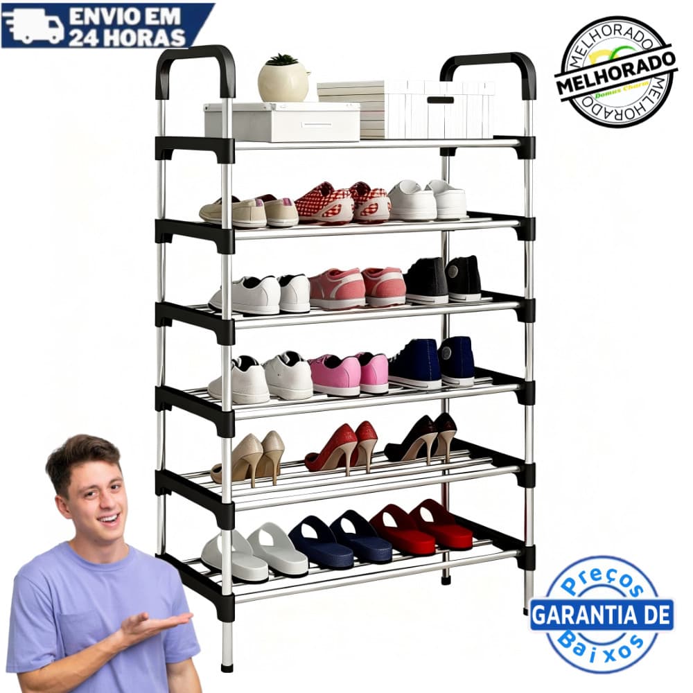 Sapateira Vertical Aço Cromado 18 Pares 6-7 Prateleiras Fácil Montagem para Casa