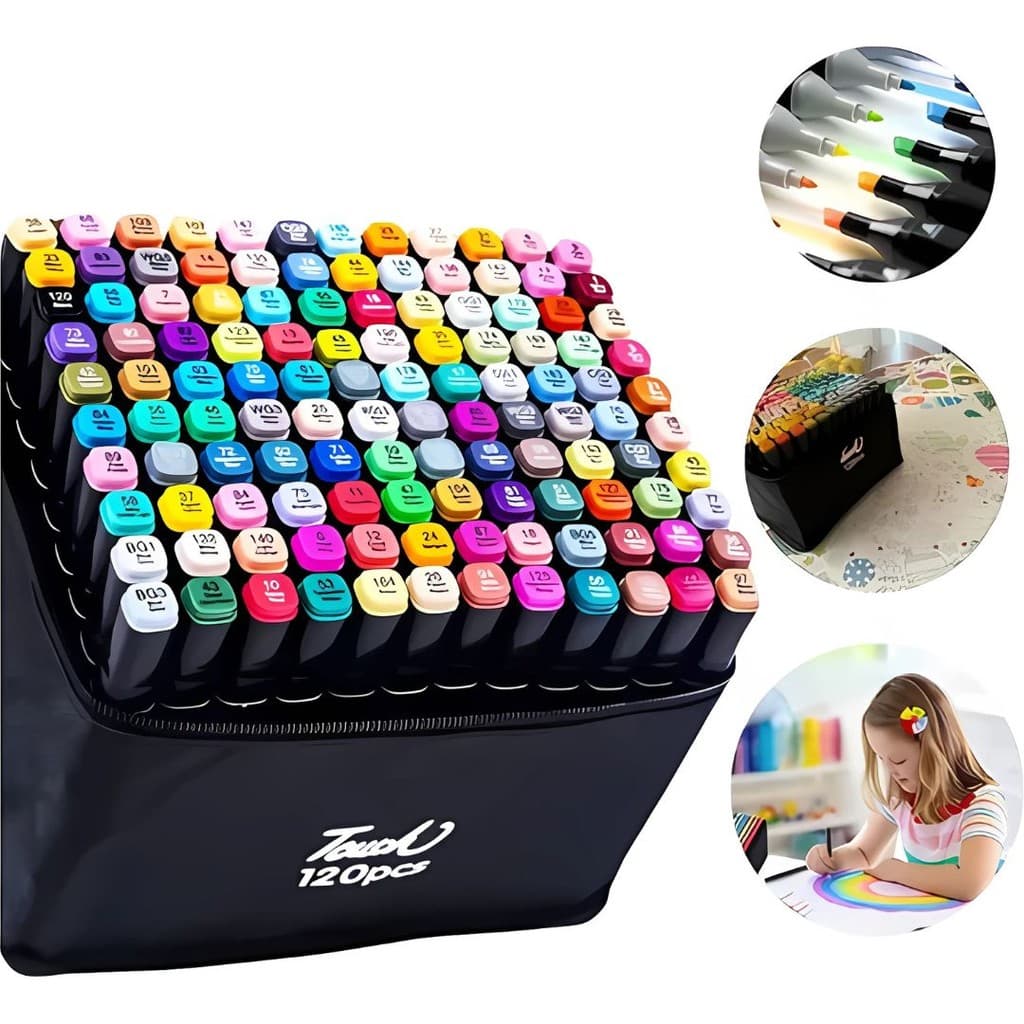 Kit 80 Canetas Permanentes Touch 80 Cores Ponta Dupla Woosh Com Estojo Bolsa