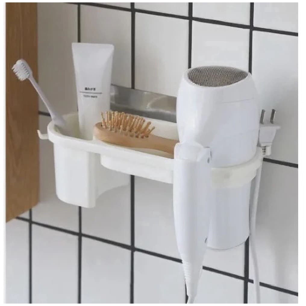 Acessório de Banheiro: Suporte Mãos Livres para Secador de Cabelo + Rack Pendurado Sem Perfurar