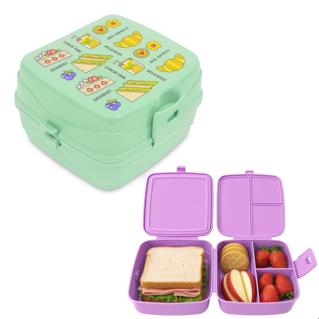 Lancheira Infantil Escolar Pote De Lanche Merenda 4 Divisórias