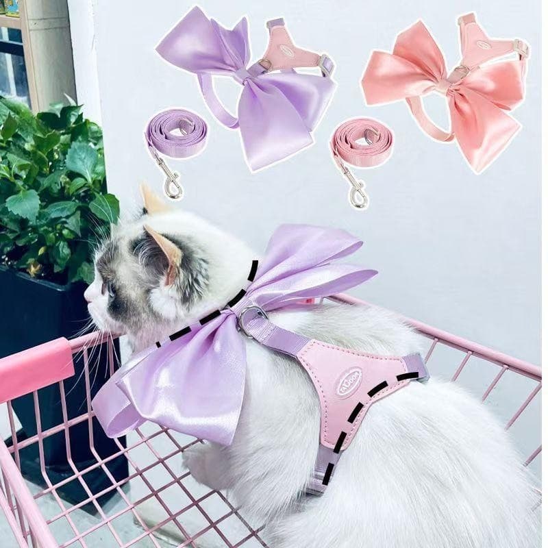 Kit Coleira E Guia Peitoral Respirável Laço Charmoso Ajustável Gatos e Cães Pequeno E Médio Porte Liquidação