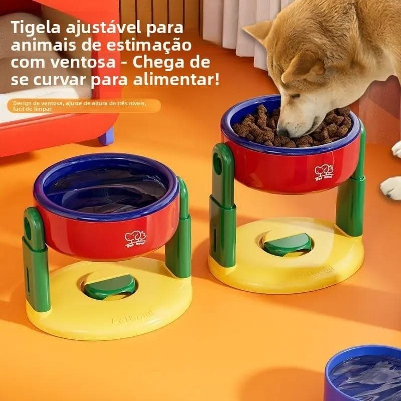 Tigela Elevada p/ Cães e Gatos – Altura Ajustável | Protege Coluna e Evita Derramamento