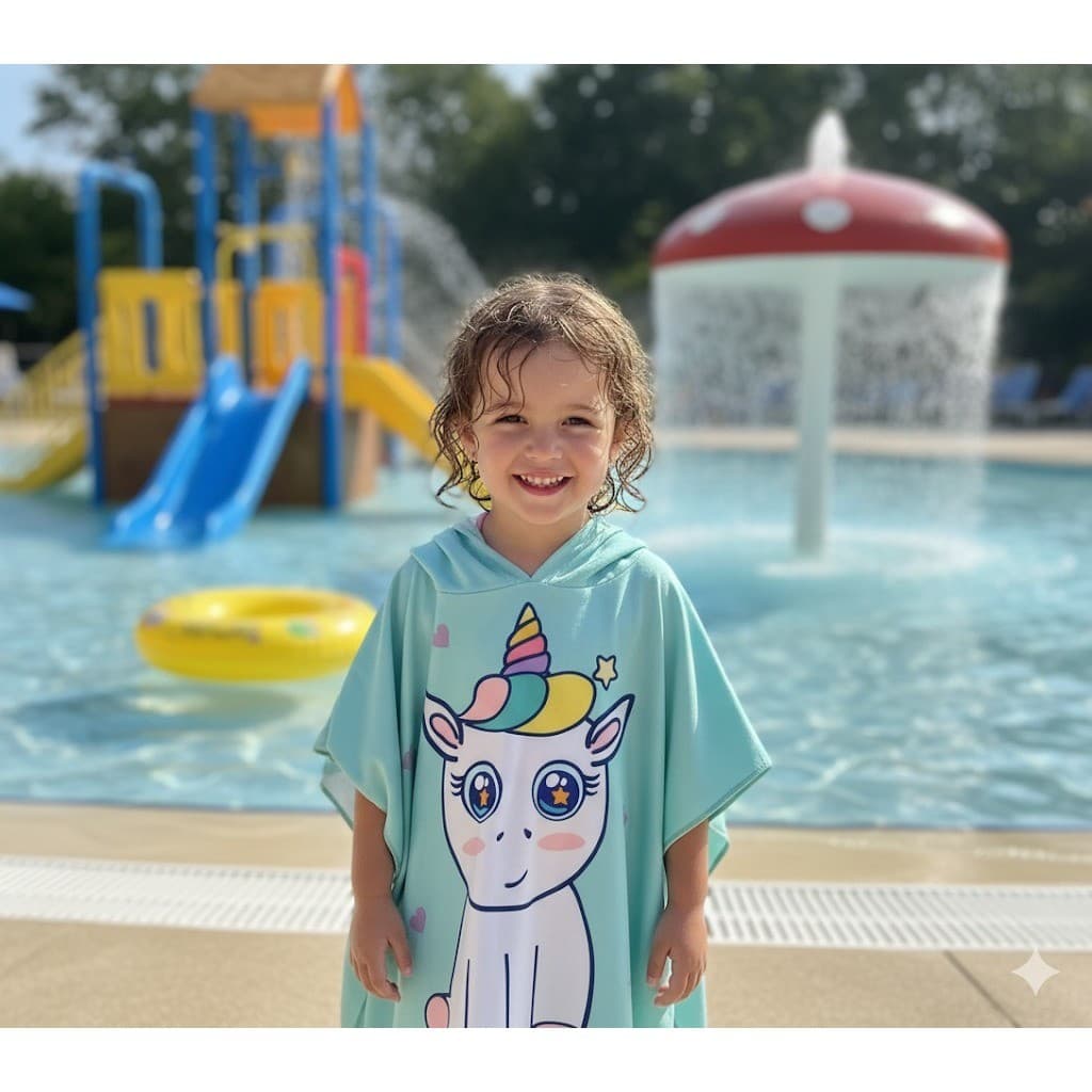 Toalha Infantil de vestir com Capuz Roupão atoalhado Poncho - Pós banho, praia, piscina - Unicórnio, dinossauro, sereia