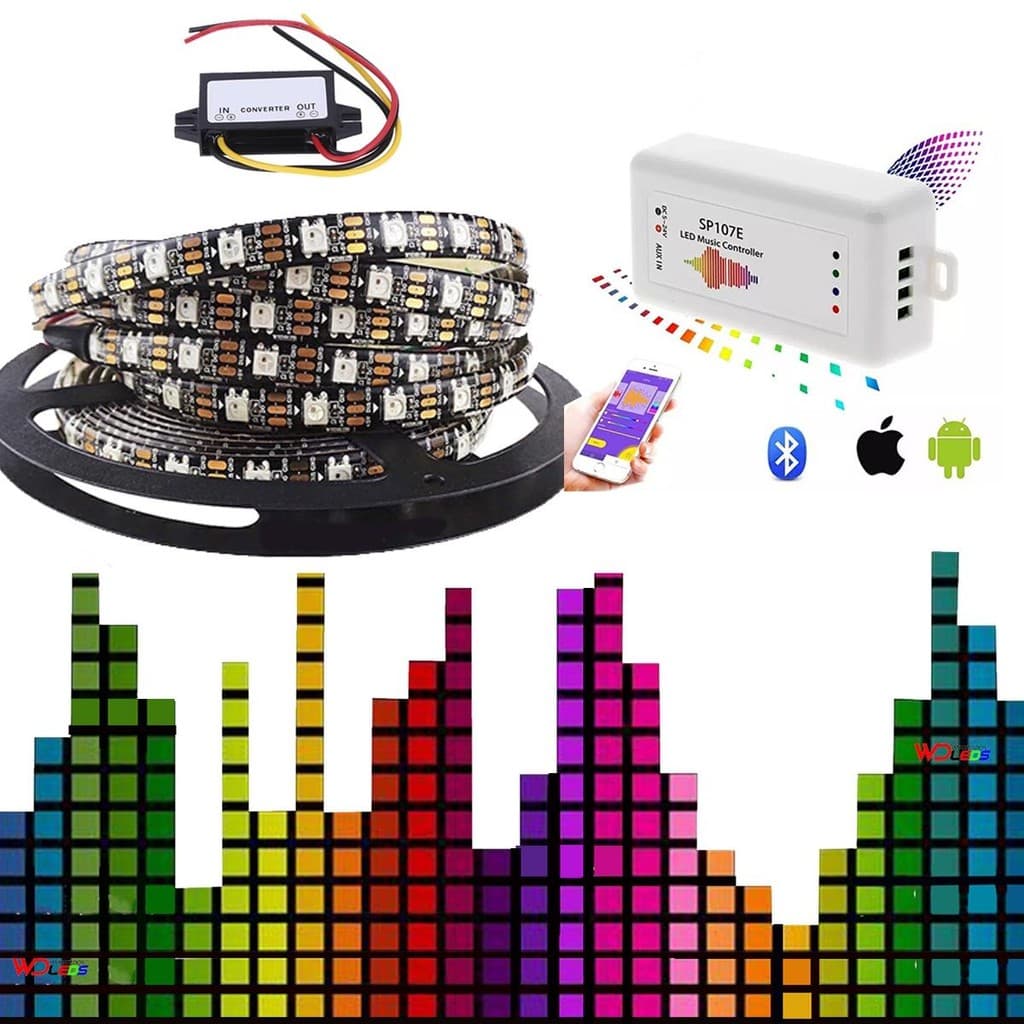 Kit Vu Som Automotivo Central Sp107e 5 Met Ip65 Fita Ws2812b