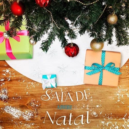 Saia Arvore Natal Veludo Branco Detalhes Prata Dourado 90cm Decoracao Festiva