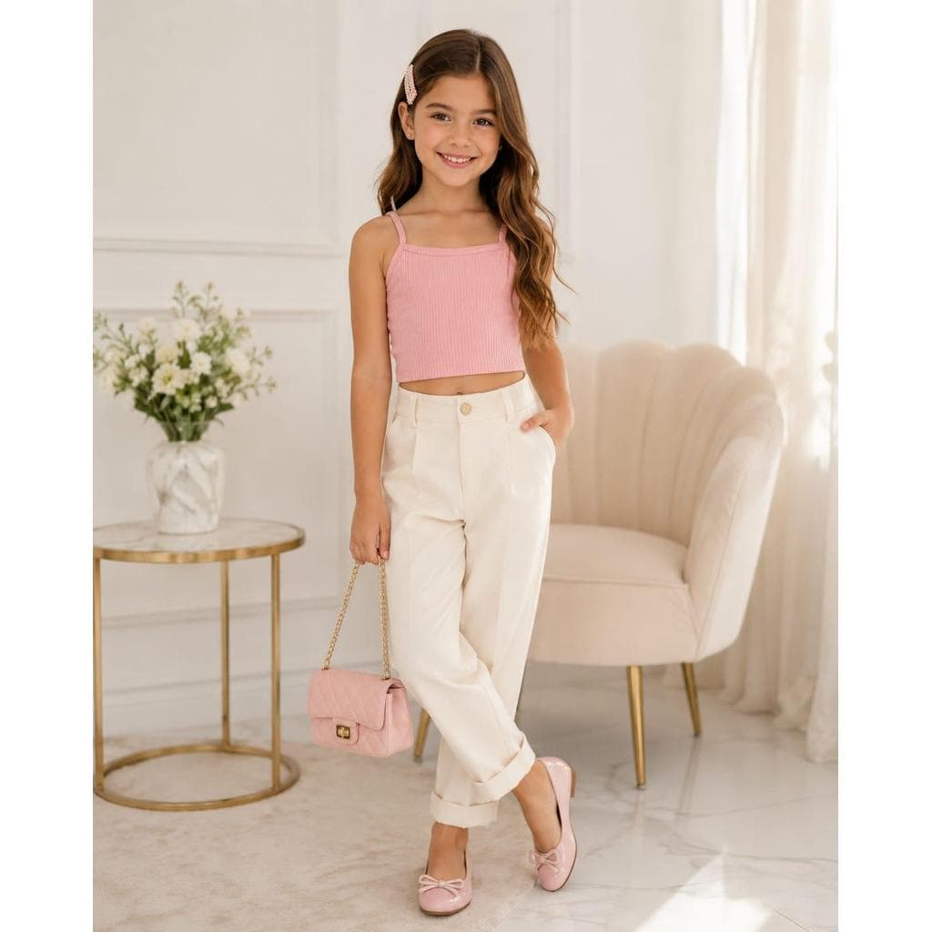 Blusinha Infantil Cropped Canelada Menina Alça Fina Confortável Moda Kids