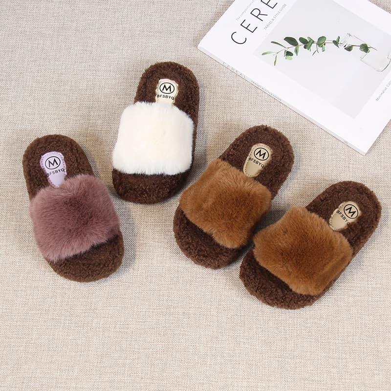 Meninas princesa chinelos peludos 2025 novo estilo outono inverno crianças casa ao ar livre usar antiderrapante chinelos