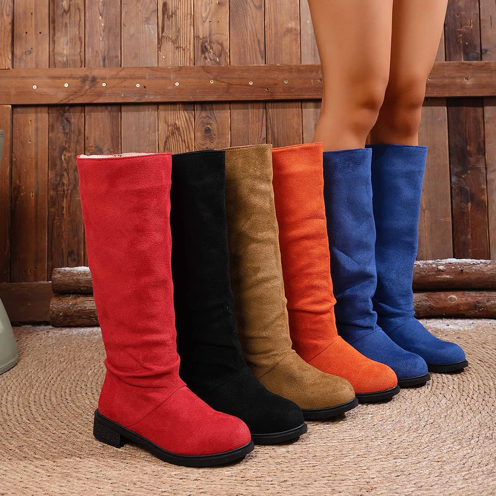 Botas femininas outono inverno novo estilo moda camurça manga botas altas botas de salto baixo