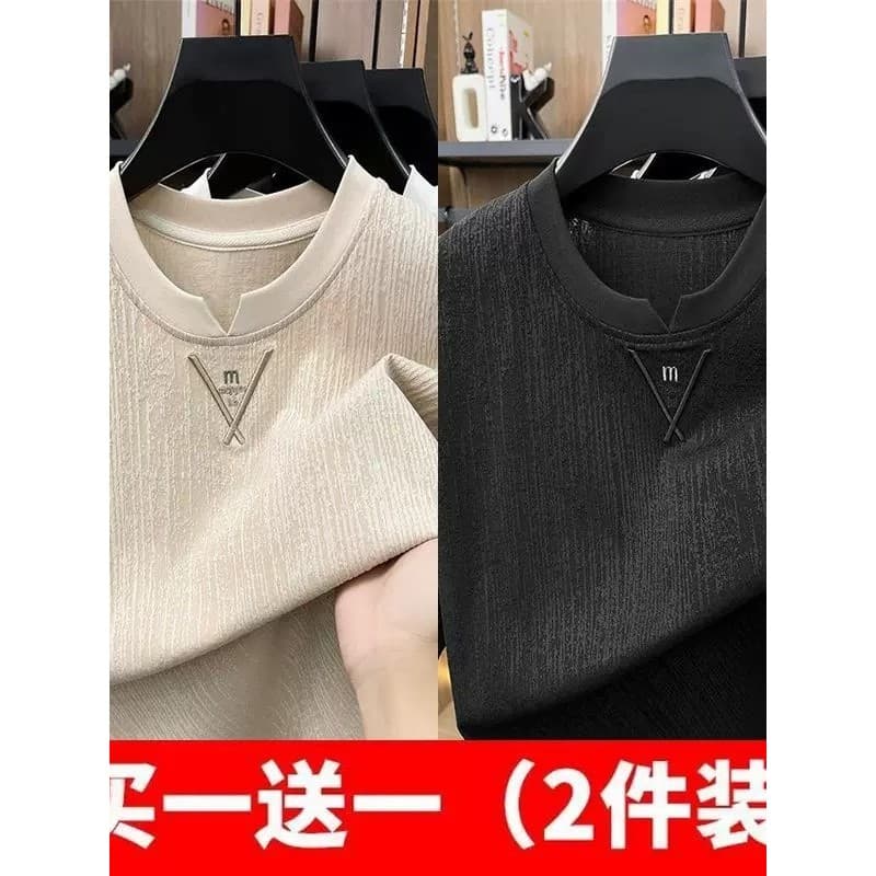 2026 verão novo estilo de seda gelo sensação legal de manga curta camiseta masculina estilo fino respirável Casual solto