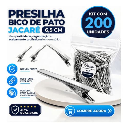 200 Bico De Pato Jacaré 6,5cm Presilha Arte Cabelo Atacado Prateado Jacare Para Lacos Artesanato
