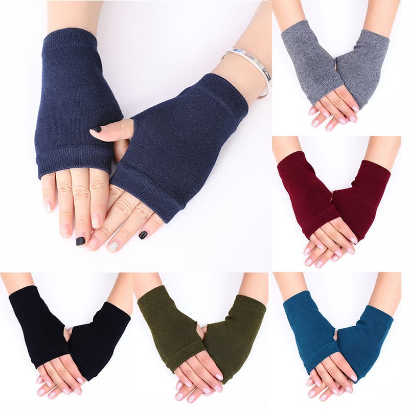 Luvas De Malha De Cor Sólida Estilo Unissex Moda Casual Meio Dedo Sem Dedos