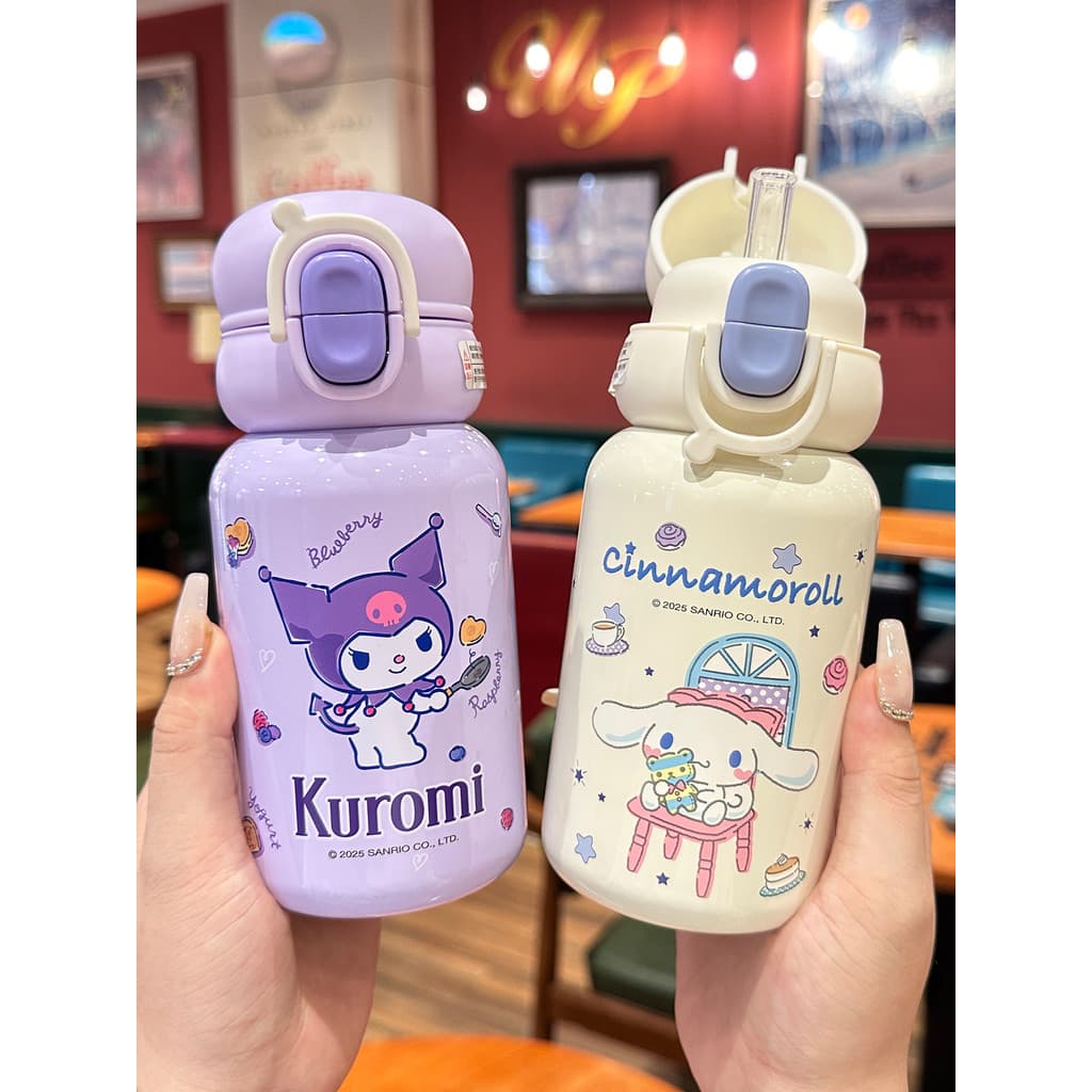 Copo de água Sanrio Kuromi copo térmico infantil meninas escola de alto valor dedicado copo de canudo duplo portátil