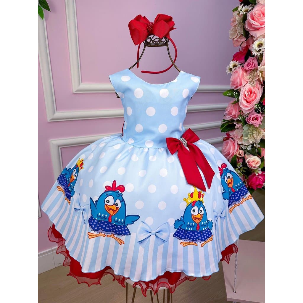 Vestido Tendência Tematicos Luxo Galinha Pintadinha Azul e V