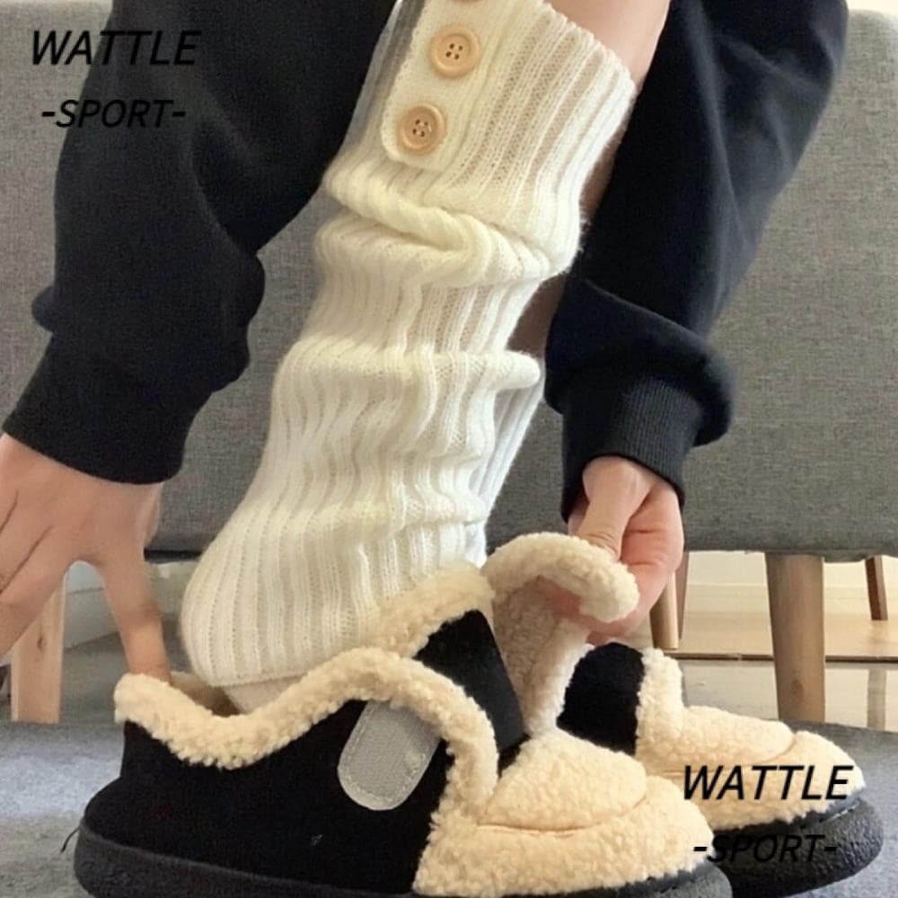 Meia WATTLE De Cano Médio , Meias Longas De Malha Espessadas De Cor Sólida , Com Botão Y2k Lolita Polainas