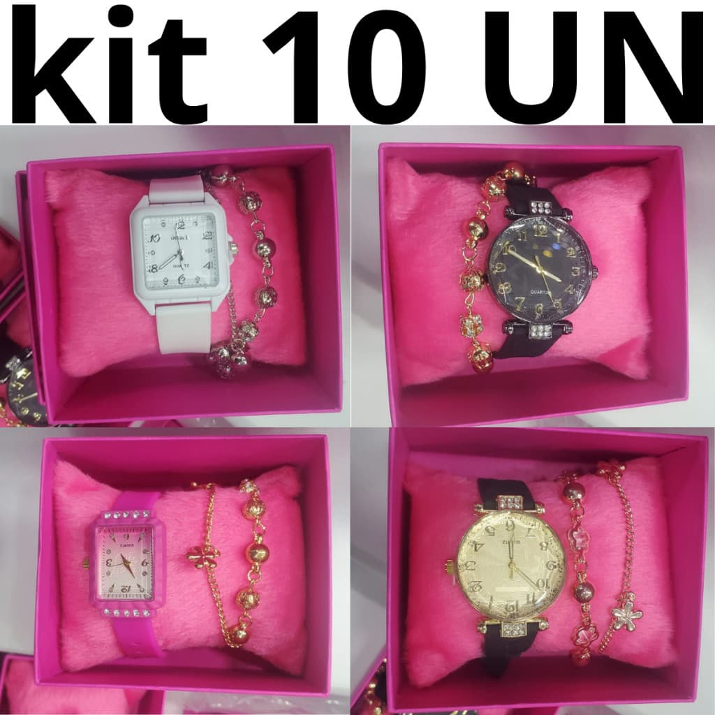 kit 10 UN ( relógio com corrente com caixa) femininos barato