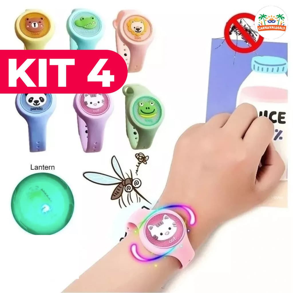Pulseiras Infantil Anti Mosquito Repelente LED Recarregável para Crianças Original