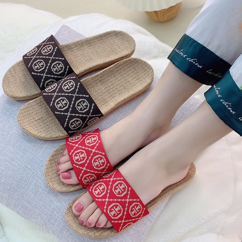 Novos chinelos de linho feminino verão casal casa interior de sola grossa antiderrapante leve masculino verão