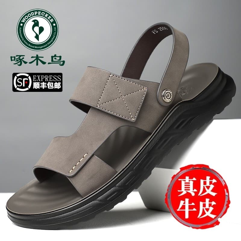 Woodpecker sandálias de couro dos homens verão Casual respirável sapatos de praia masculino sola macia condução ao ar li