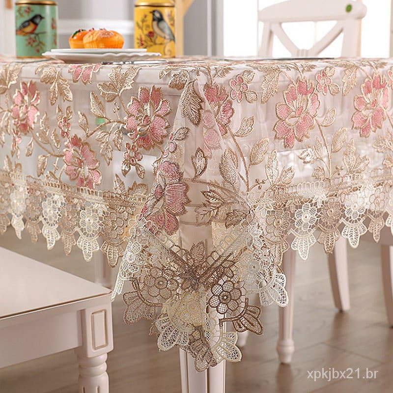 Elegant rectangular floral embroidered border tablecloth with colorful floral embellished jacquard TV cover