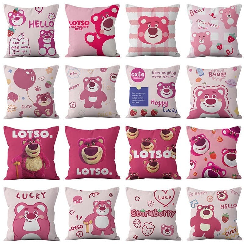 Fronha com estampa de urso de morango fofo de desenho animado rosa menina coração sofá de cabeceira para casa fronha de