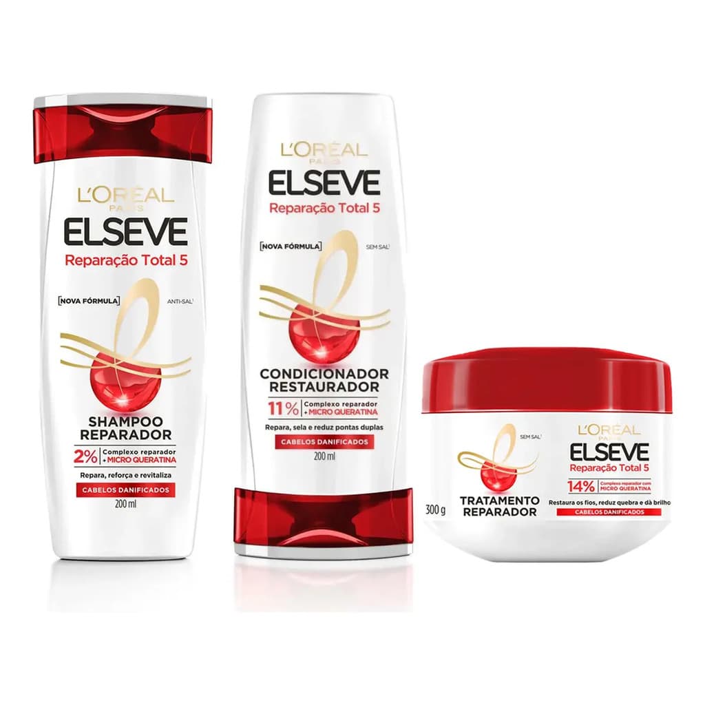 Kit Elseve Reparação Total 5 Shampoo+ Condicionador+ Máscara