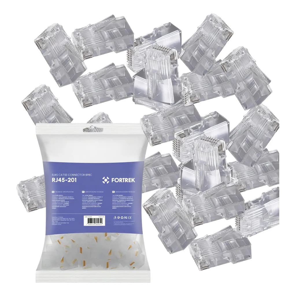 Kit 100 Conectores Rj45 Macho Cat5e Fortrek Rj45-201 Para Cabo De Rede Internet