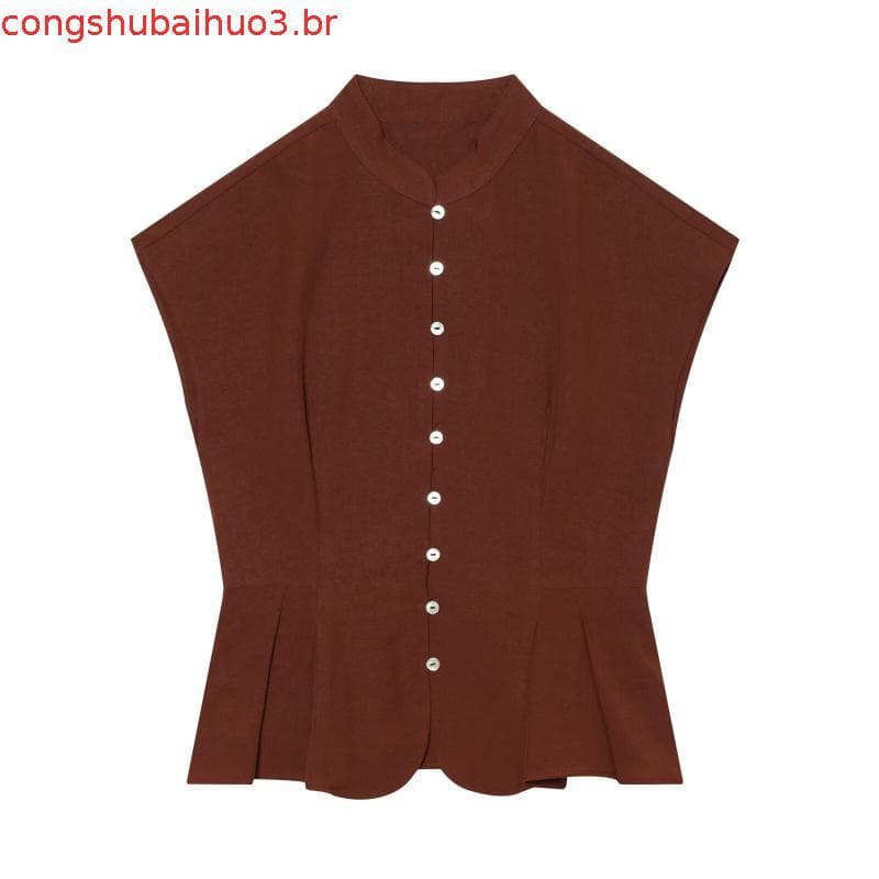 TFMLN Blusa Feminina de com Botões Frontais, Gola Alta, Sem Mangas, Estilo Streetwear, Nova Coleção 2026, com Barr