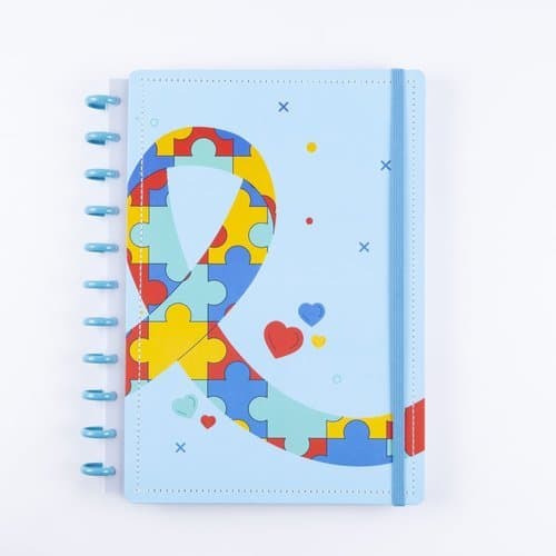 Caderno Medio Capa Dura Folhas Reposicionaveis Design Inclusivo Consciente Autismo