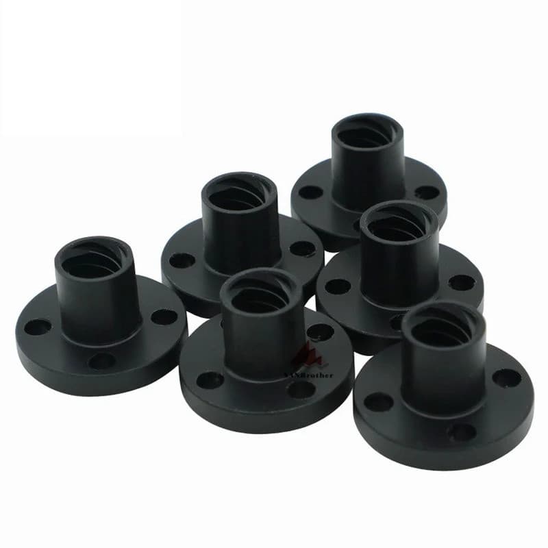 1 peça de peça para impressora 3D: Parafuso de avanço TR8 preto, porca POM, porca T8, parafuso trapezoidal, rosca POM 1m