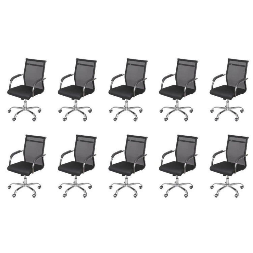 Kit 10 Cadeiras Escritorio Diretor Tela Mesh Roma 3312 Preto Cadeira Diretor