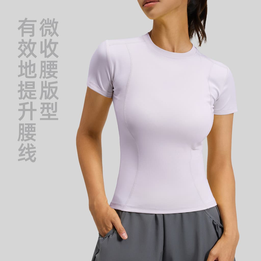 Pêssego básico Fitness de manga curta respirável magro esportes topo feminino correndo treinamento Yoga Wear camiseta