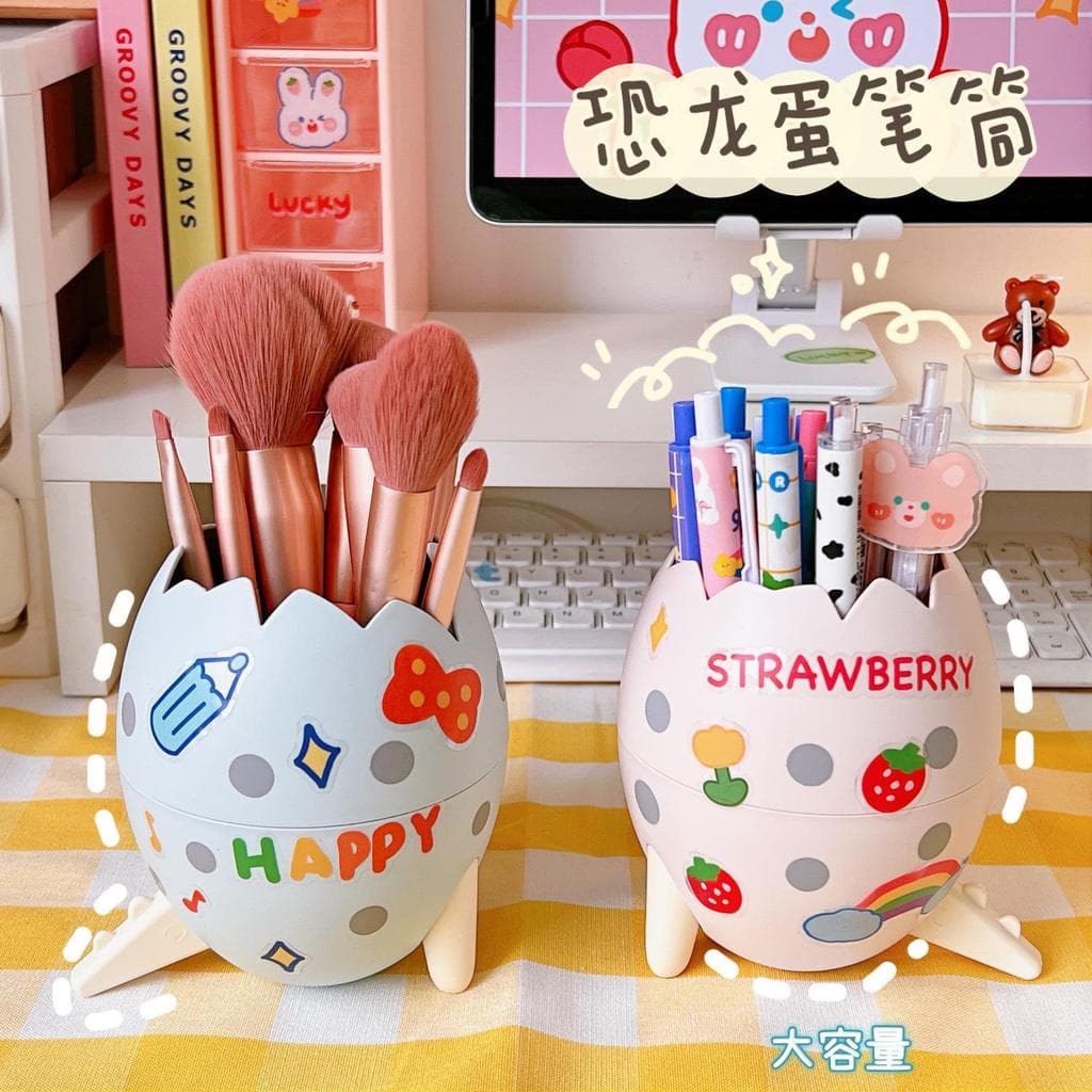 Moda bonito dinossauro ovo caneta titular estudante criativo destacável caixa de armazenamento Desktop caneta titular de