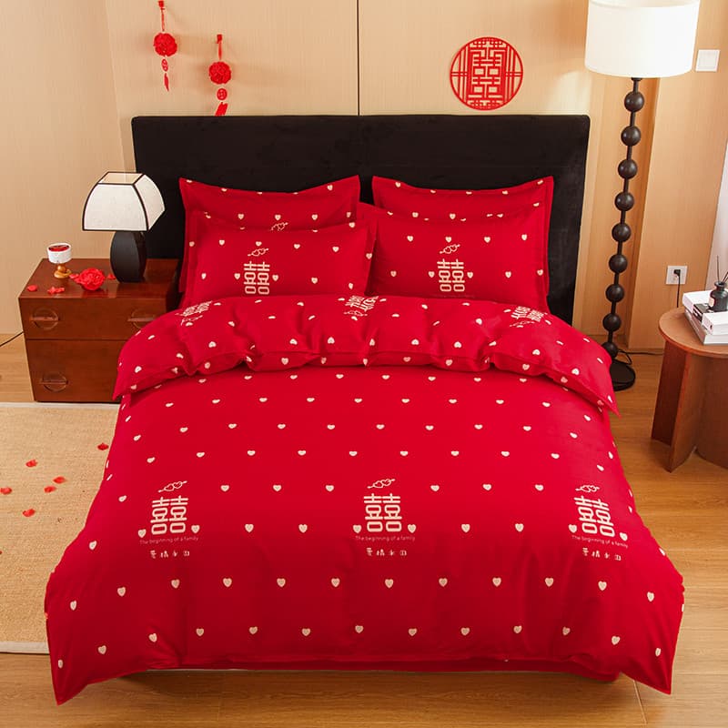 Grande vermelho feliz colcha casamento chinês escovado conjunto de quatro peças cerimônia de casamento acompanhamento sa