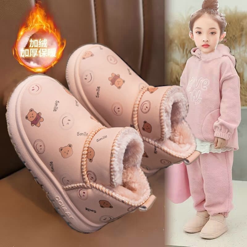 Crianças botas de neve meninas velo quente meninas sapatos de algodão à prova dwaterproof água antiderrapante engrossado