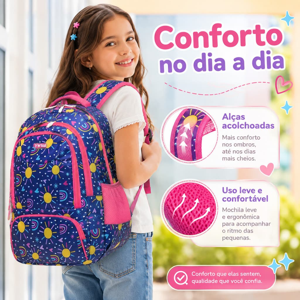 Mochila Escolar Impermeável 2025 para Adolescentes Cores Variadas Grande Capacidade Estampa Moderna