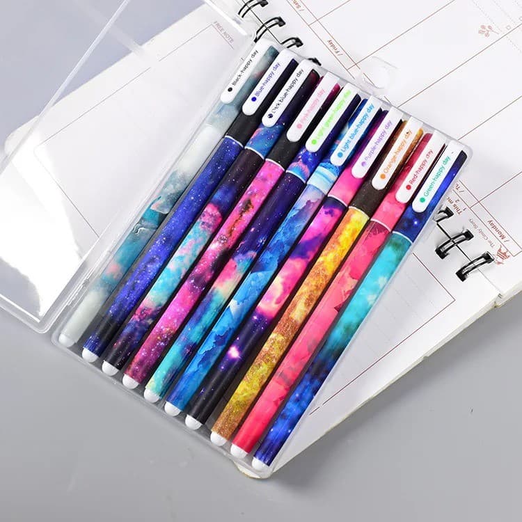 10 Pçs Caneta Criativa Papelaria Fresco Desfiado Flor Aquarela Cor Neutro Preto À Base De Água